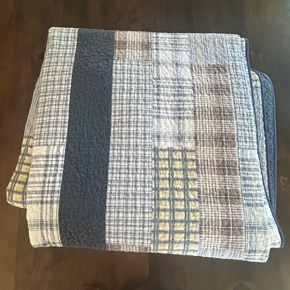 Cozy Line Home Fashion Quilt Set Queen Blue Plaid Cotton Pillow Sham Cottagecore - Picture 5 of 8